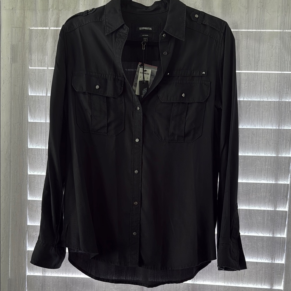Express Black Casual Button Down Shirt Classic Collar